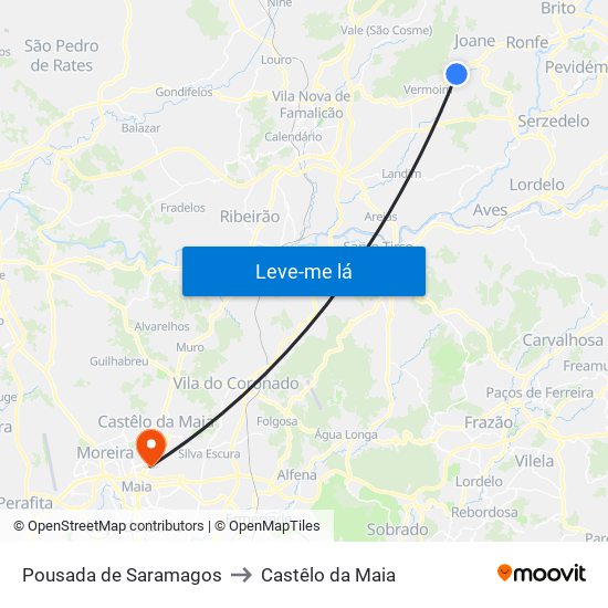 Pousada de Saramagos to Castêlo da Maia map