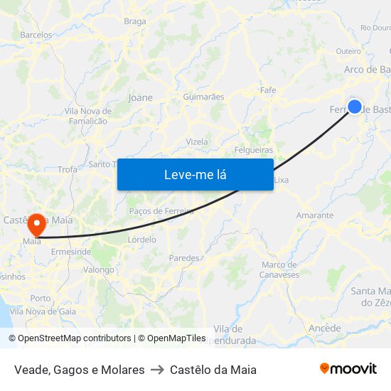 Veade, Gagos e Molares to Castêlo da Maia map