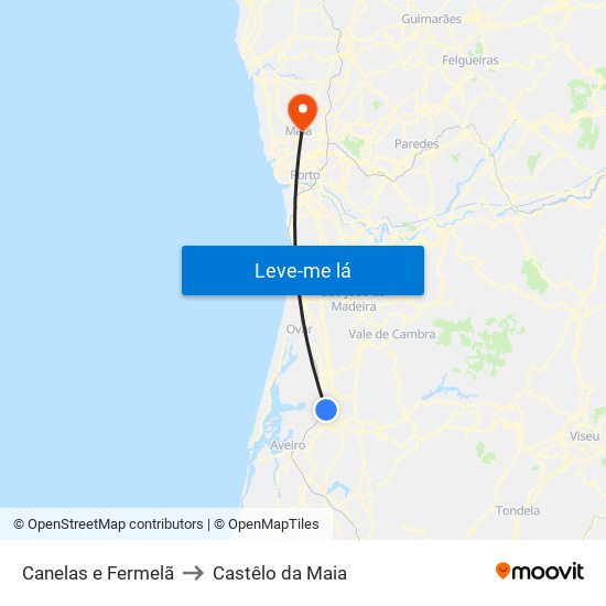 Canelas e Fermelã to Castêlo da Maia map