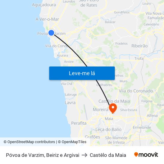 Póvoa de Varzim, Beiriz e Argivai to Castêlo da Maia map