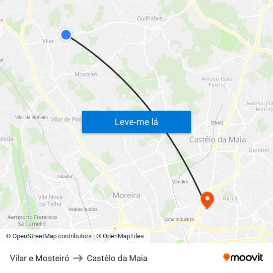 Vilar e Mosteiró to Castêlo da Maia map