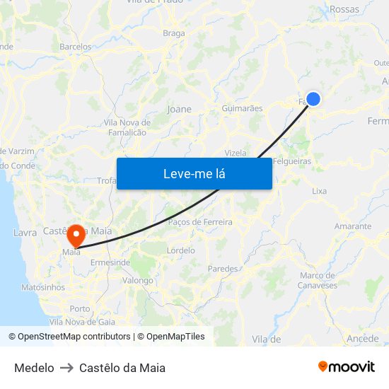 Medelo to Castêlo da Maia map