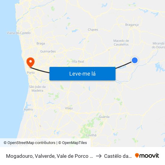 Mogadouro, Valverde, Vale de Porco e Vilar de Rei to Castêlo da Maia map