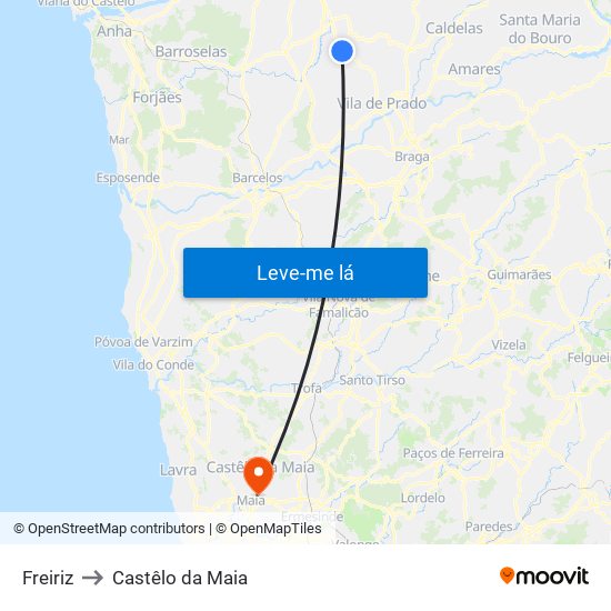 Freiriz to Castêlo da Maia map