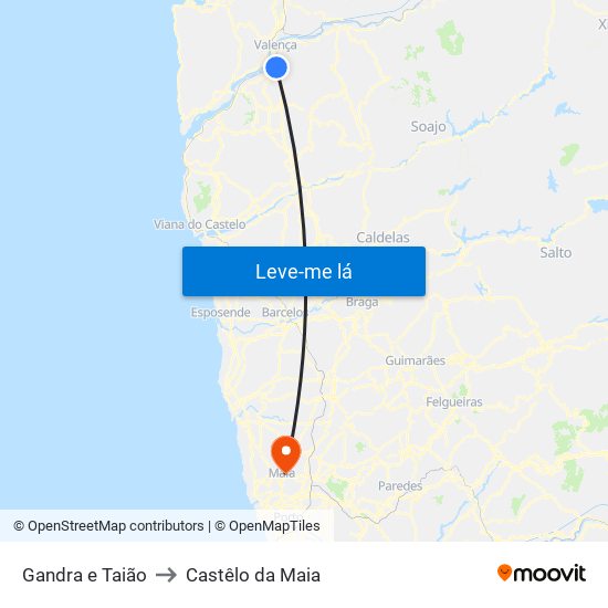 Gandra e Taião to Castêlo da Maia map