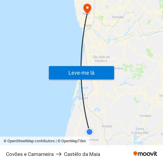 Covões e Camarneira to Castêlo da Maia map