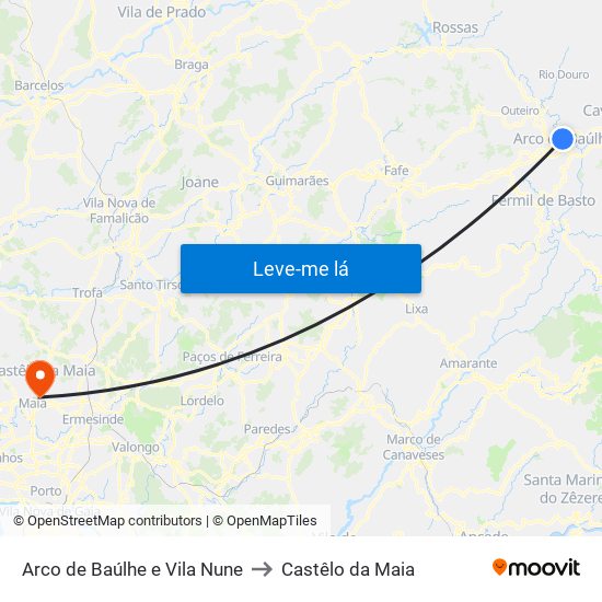 Arco de Baúlhe e Vila Nune to Castêlo da Maia map