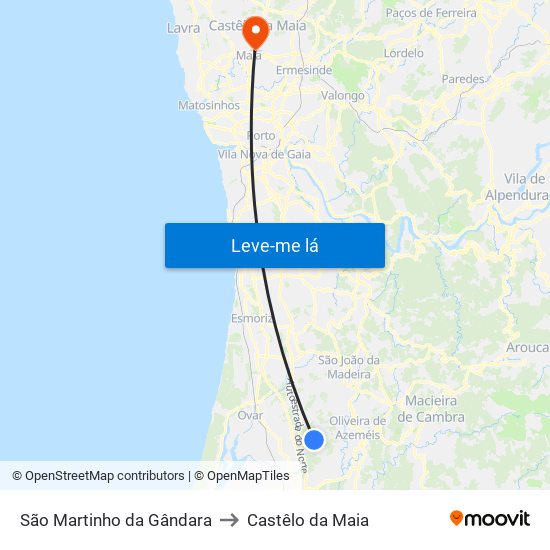 São Martinho da Gândara to Castêlo da Maia map