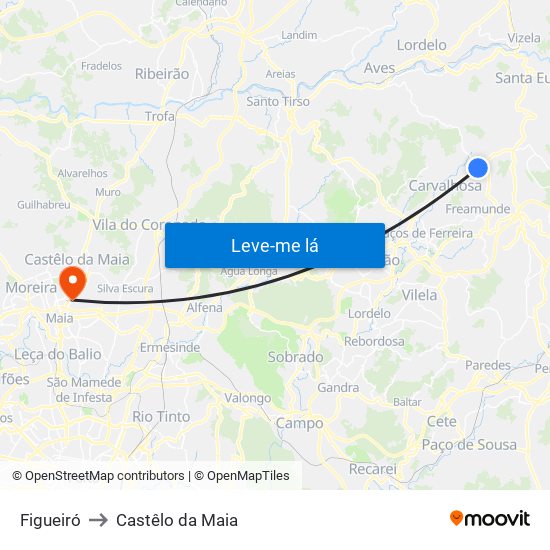Figueiró to Castêlo da Maia map