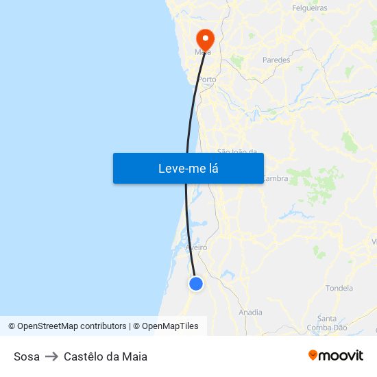 Sosa to Castêlo da Maia map