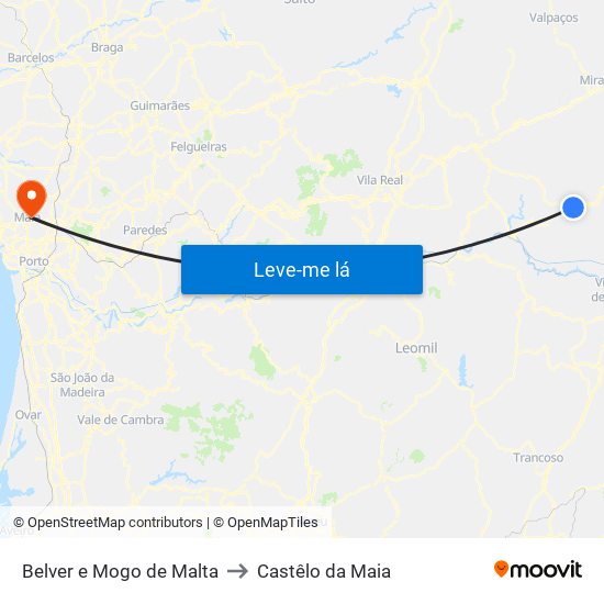 Belver e Mogo de Malta to Castêlo da Maia map