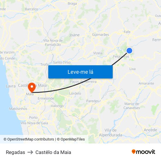 Regadas to Castêlo da Maia map