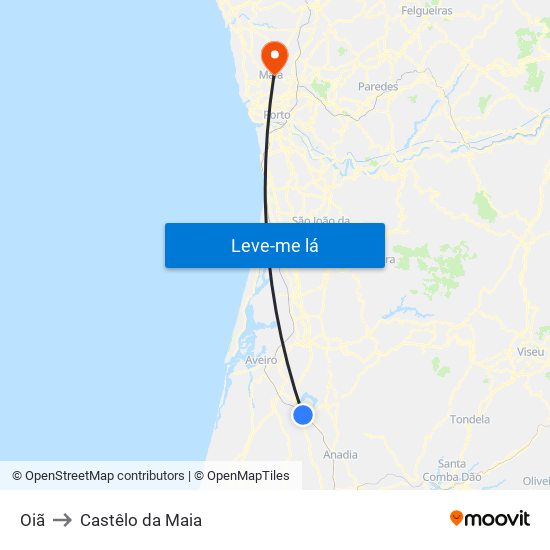 Oiã to Castêlo da Maia map