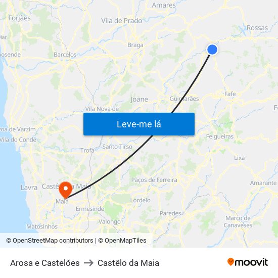 Arosa e Castelões to Castêlo da Maia map