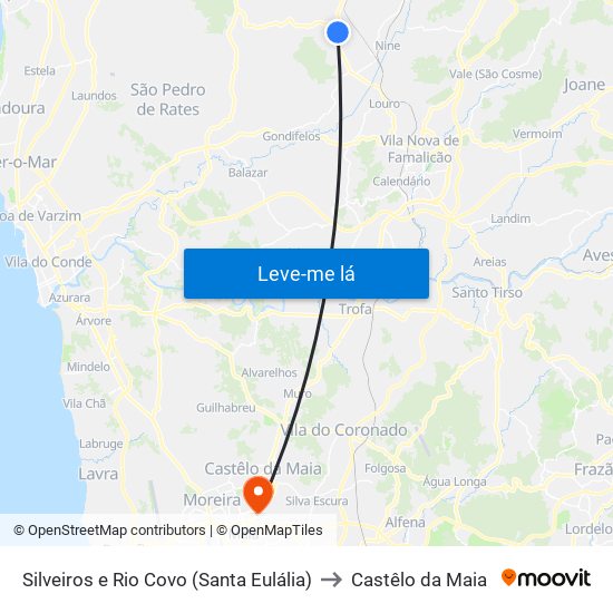 Silveiros e Rio Covo (Santa Eulália) to Castêlo da Maia map