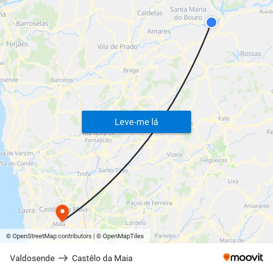 Valdosende to Castêlo da Maia map