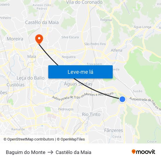 Baguim do Monte to Castêlo da Maia map