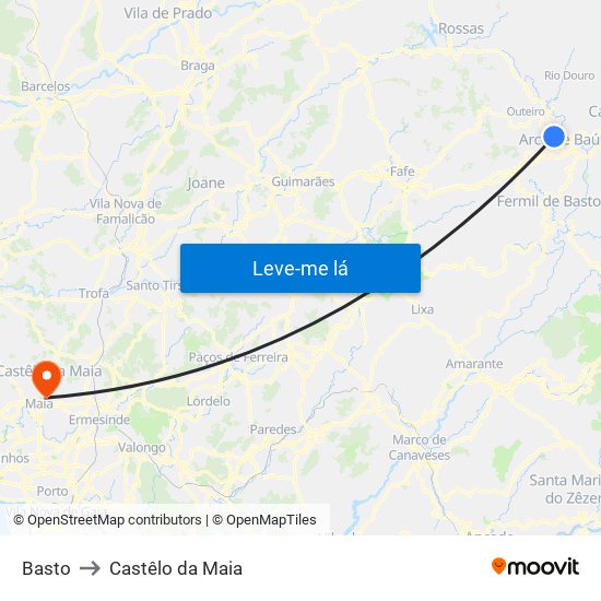 Basto to Castêlo da Maia map