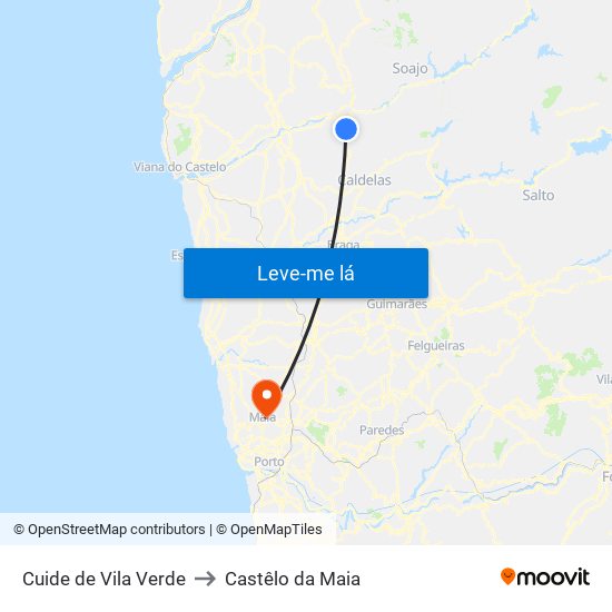 Cuide de Vila Verde to Castêlo da Maia map