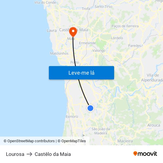 Lourosa to Castêlo da Maia map