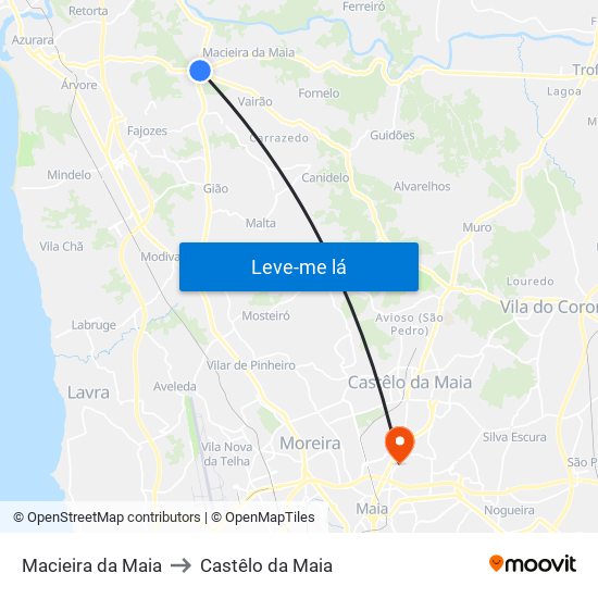 Macieira da Maia to Castêlo da Maia map
