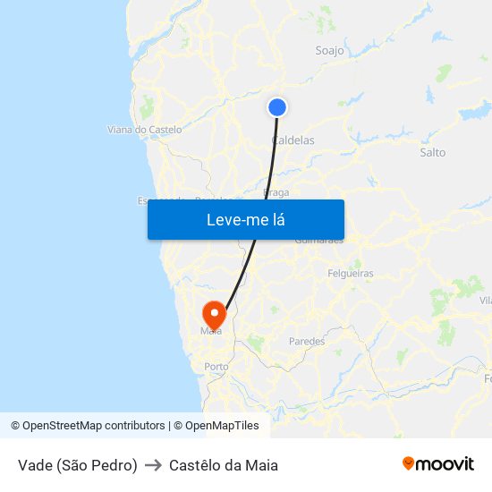 Vade (São Pedro) to Castêlo da Maia map