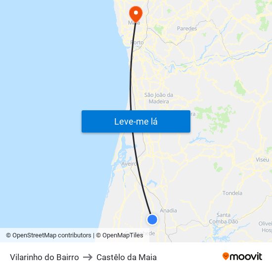 Vilarinho do Bairro to Castêlo da Maia map