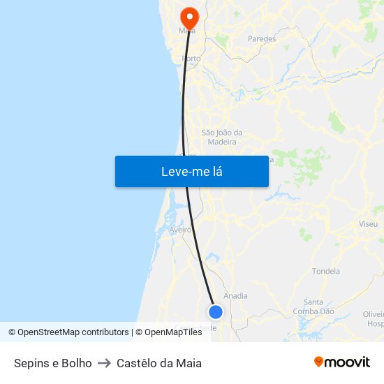 Sepins e Bolho to Castêlo da Maia map