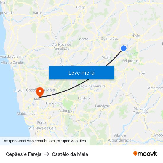 Cepães e Fareja to Castêlo da Maia map