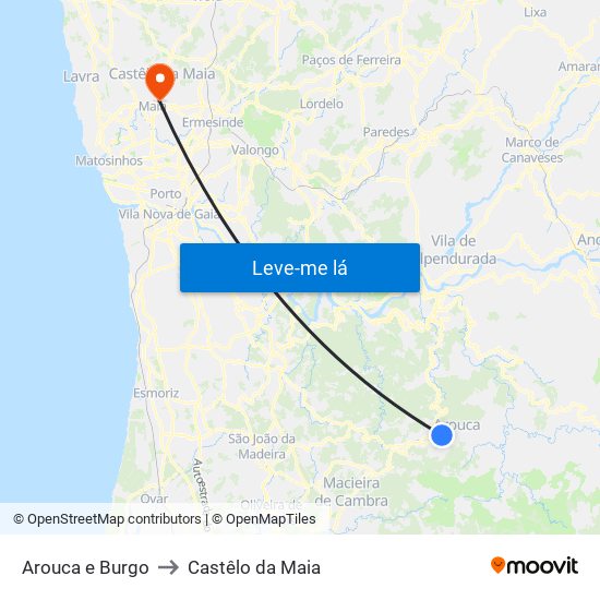 Arouca e Burgo to Castêlo da Maia map