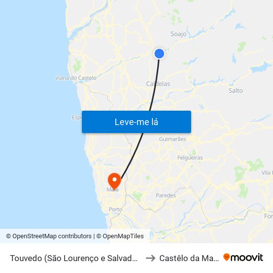 Touvedo (São Lourenço e Salvador) to Castêlo da Maia map