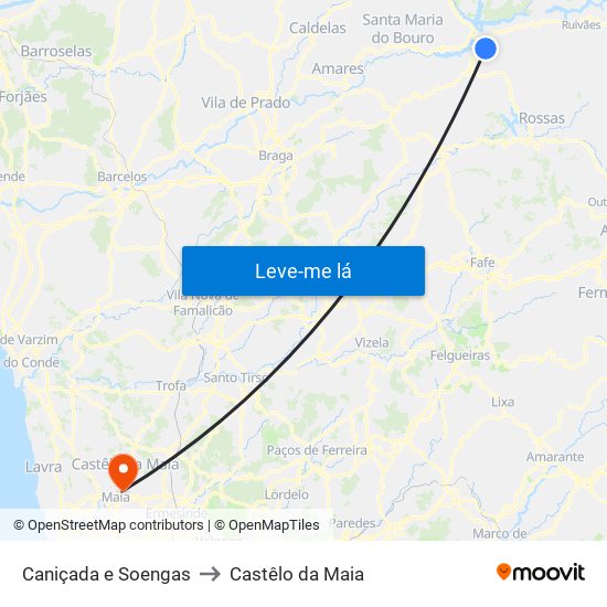 Caniçada e Soengas to Castêlo da Maia map