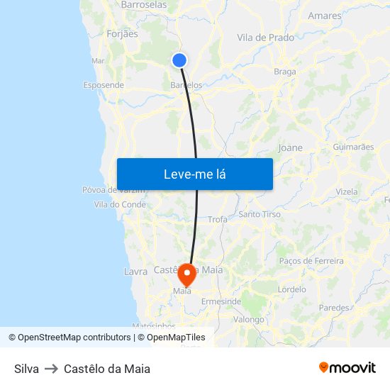 Silva to Castêlo da Maia map