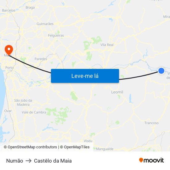 Numão to Castêlo da Maia map