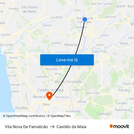 Vila Nova De Famalicão to Castêlo da Maia map