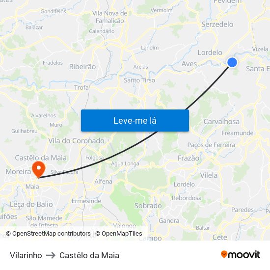 Vilarinho to Castêlo da Maia map