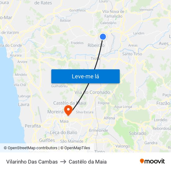 Vilarinho Das Cambas to Castêlo da Maia map