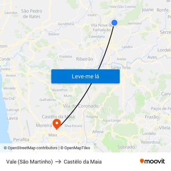 Vale (São Martinho) to Castêlo da Maia map