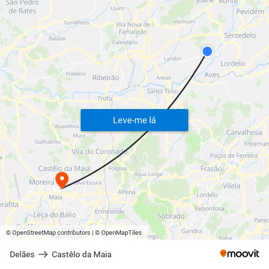 Delães to Castêlo da Maia map