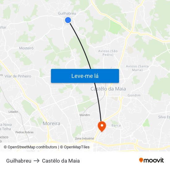 Guilhabreu to Castêlo da Maia map