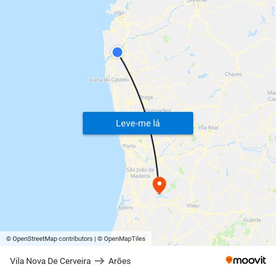 Vila Nova De Cerveira to Arões map