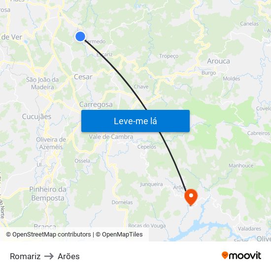 Romariz to Arões map
