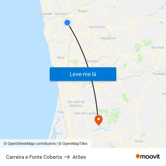 Carreira e Fonte Coberta to Arões map