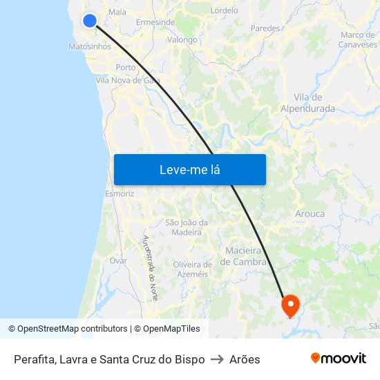 Perafita, Lavra e Santa Cruz do Bispo to Arões map