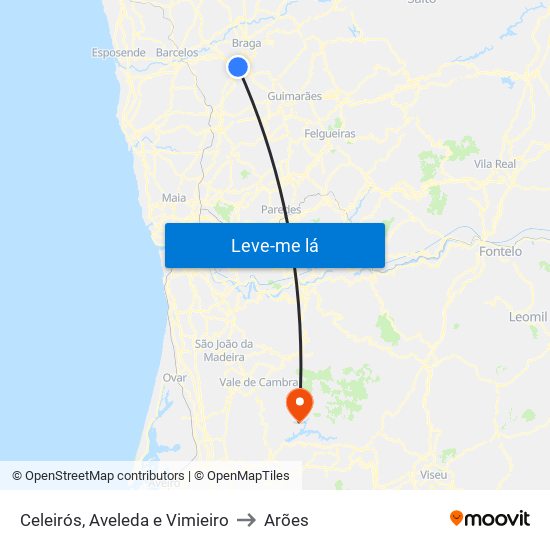 Celeirós, Aveleda e Vimieiro to Arões map