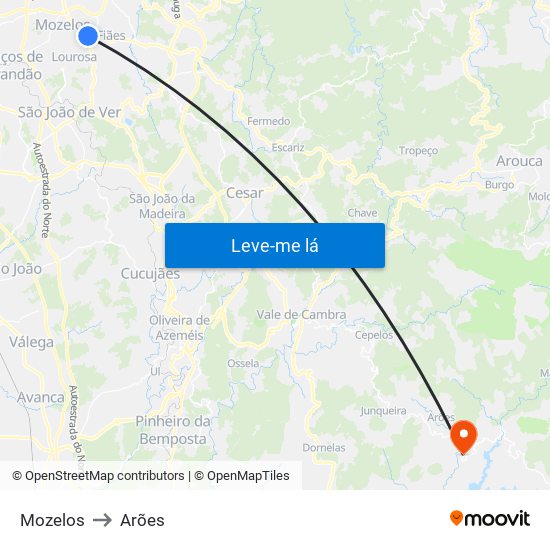 Mozelos to Arões map