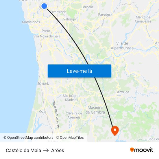 Castêlo da Maia to Arões map