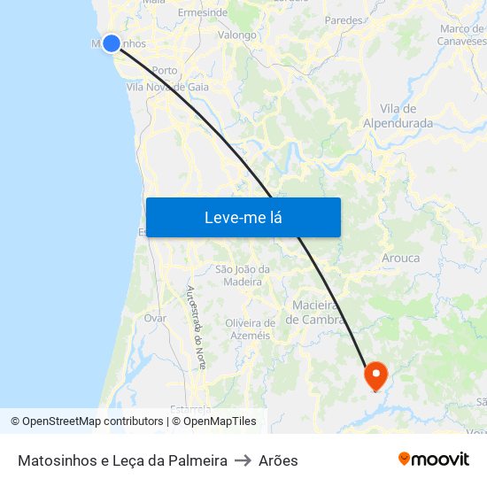 Matosinhos e Leça da Palmeira to Arões map