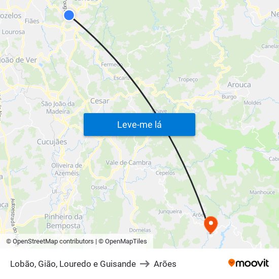 Lobão, Gião, Louredo e Guisande to Arões map