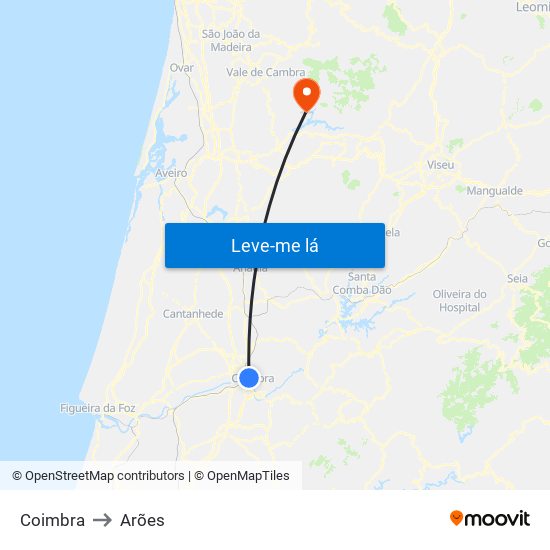 Coimbra to Arões map
